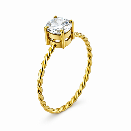 Anel em Ouro 18K Aro Torcido com Zirconia