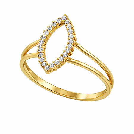 Anel em ouro 18K Aro Duplo Navete 4x8 com Zircônia