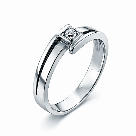 Anel em Ouro Branco 18K Solitário com Diamante