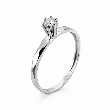 Anel em Ouro Branco 18k Solitario Com Diamante
