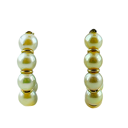 Brinco em Ouro 18k Meia Argola Com Perolas