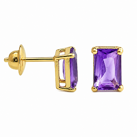 Brinco em Ouro 18K com Ametista Baguete
