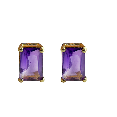 Brinco em Ouro 18K com Ametista Baguete