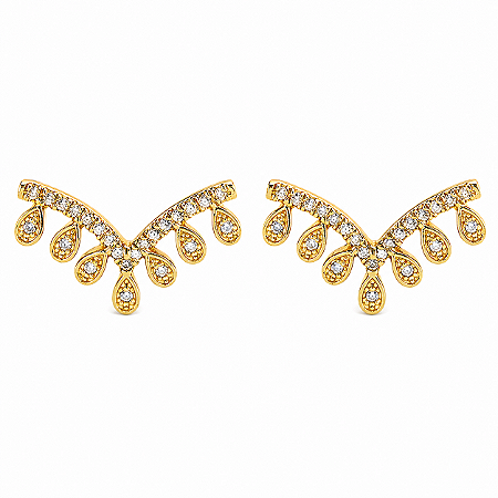 Brinco em Ouro 18K com V com Gots e Zircônia