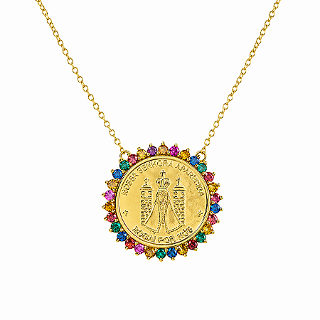 Gargantilha em Ouro 18k Nossa Senhora Aperecida com Zirconias