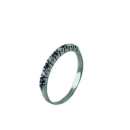 Anel em Ouro Branco 18K Meia Aliança com Diamantes e Safiras