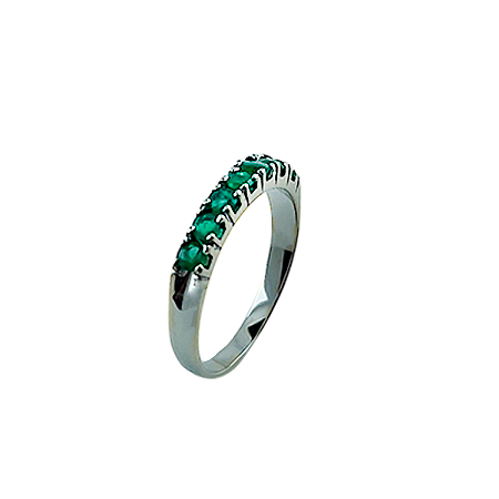 Anel em Ouro Branco 18k Meia Aliança com Esmeralda