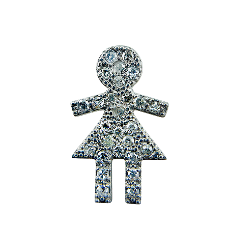 Pingente em Ouro 18k Branco Menina com Diamantes
