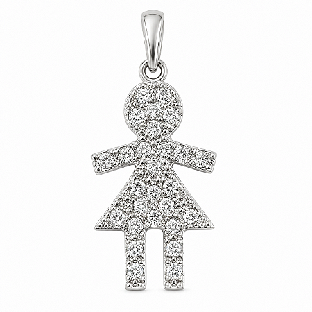 Pingente em Ouro 18k Branco Menina com Diamantes