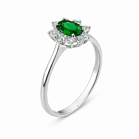 Anel em Prata 925 Oval com Zirconia Verde