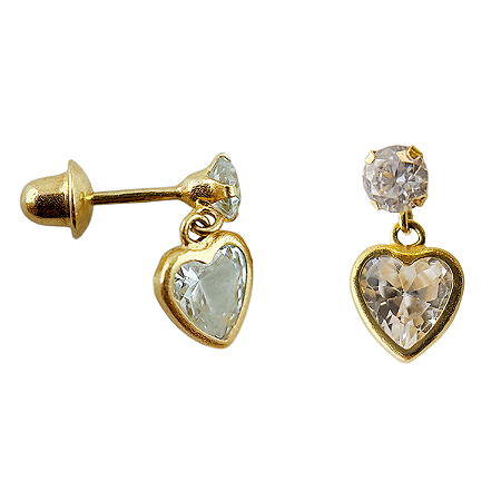 Brinco em Ouro 18k com Zircônia Redonda e Coração