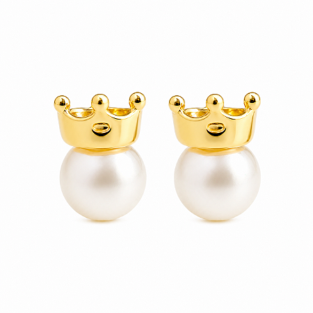 Brinco em Ouro 18k Coroa com Pérola