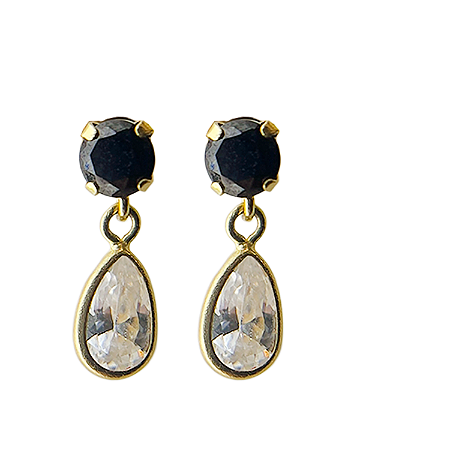 Brinco em Ouro 18k com Zircônia Redonda e Gota