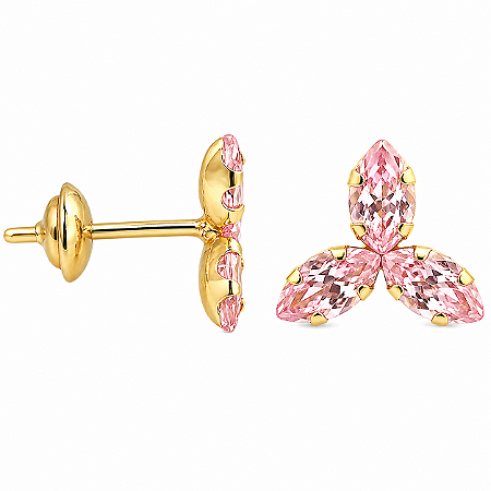 Brinco em Ouro 18k Trevo Rosa