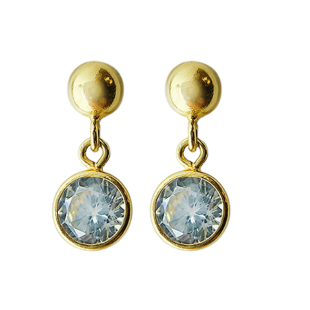 Brinco em Ouro 18k Meia Bola com Zircônia Pingente