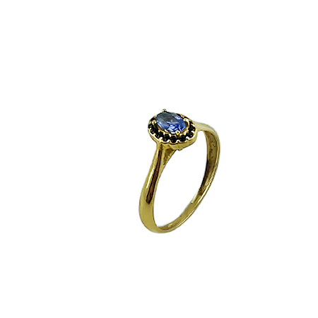 Anel em Ouro 18k Oval com Zirconia Lilás lateral Preta