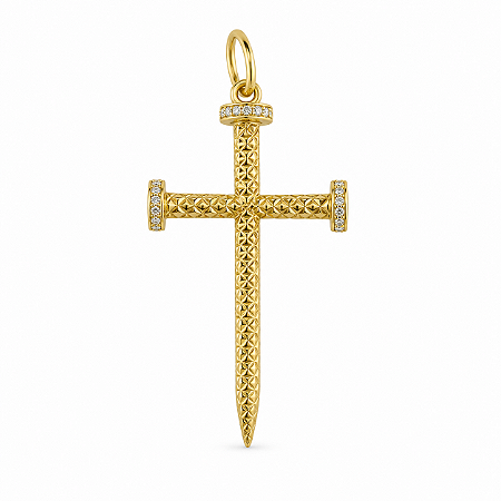 Pingente em Ouro 18k Cruz Prego com Diamantes