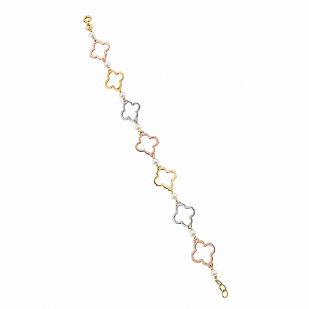 Pulseira em Ouro 18K Tricolor com Perolas