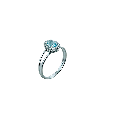 Anel em Prata 925 com Zircônia Oval Azul Claro