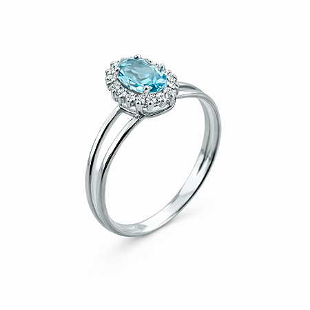 Anel em Prata 925 Aro Duplo com Zircônia Azul Oval