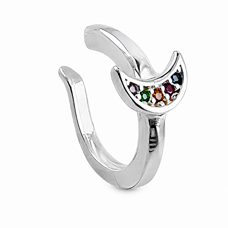 Piercing em Prata 925 Lua Fake com Zircônia Colorida