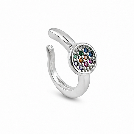 Piercing em Prata 925 Circulo Fake com Zircônia Colorida