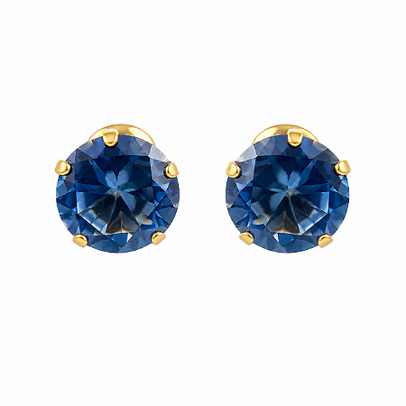 Brinco em Ouro 18k com Zircônia 7MM Azul Bebê