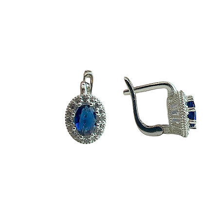 Brinco em Prata 925 Gota com Zircônia Azul Royal