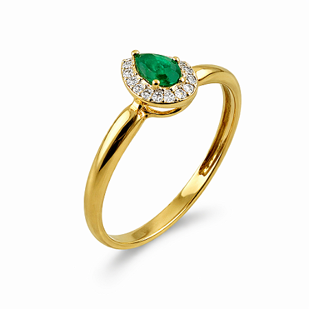 Anel em Ouro 18k Gota com Esmeralda e Zirconias Brancas