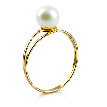 Anel em Ouro 18k Solitário com Pérola Aro Duplo