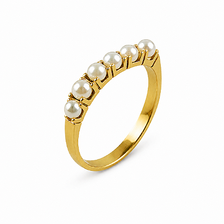 Anel em Ouro 18K Meia Aliança com Pérolas