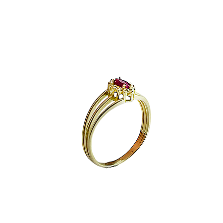 Anel em Ouro 18K Aro Triplo com Rubi Navete e Diamantes