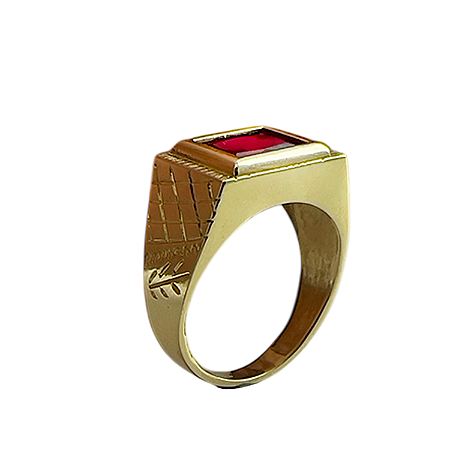 Anel em Ouro 18k TV com Zirconia Vermelha