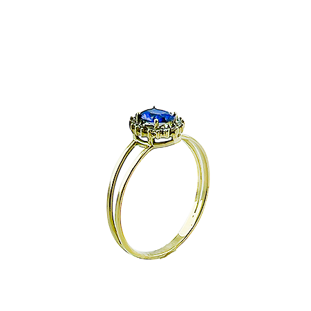 Anel em ouro 18K Aro Duplo Oval com Zircônia Azul