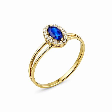 Anel em ouro 18K Aro Duplo Oval com Zircônia Azul