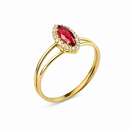 Anel em ouro 18K Aro Duplo com Zircônia Vermelha Navete