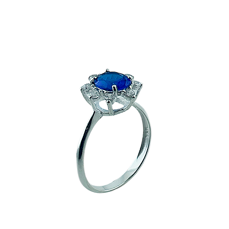 Anel em Prata 925 Oval com Zircônia Azul Royal