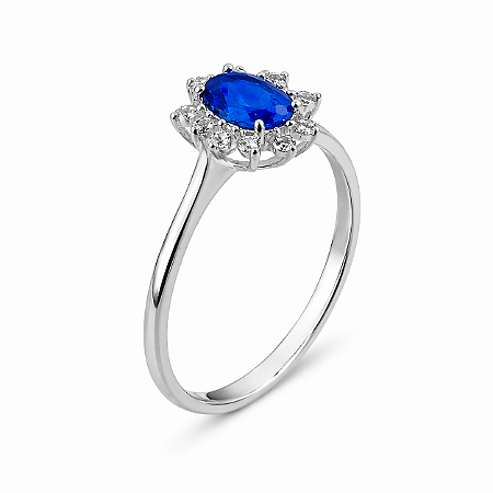 Anel em Prata 925 Oval com Zircônia Azul Royal