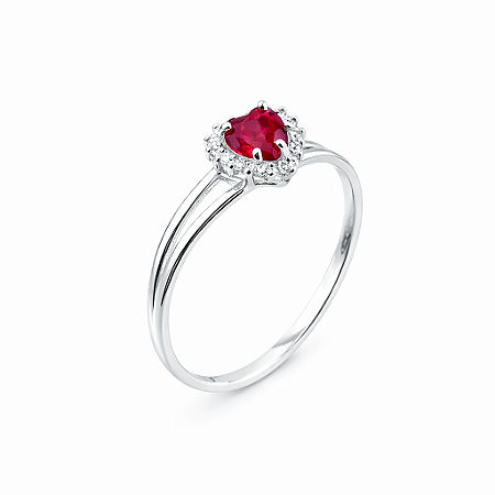 Anel em prata 925 Aro Duplo com Zirconia Coração Vermelho