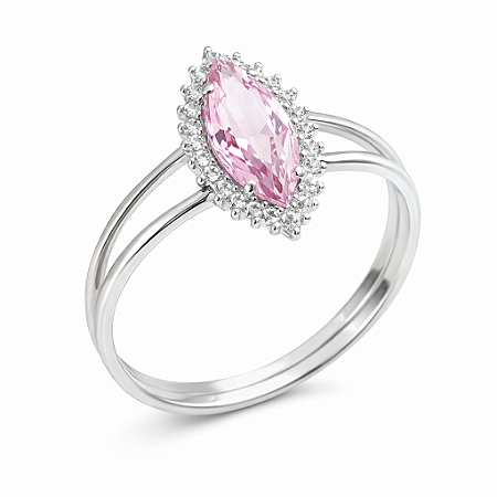 Anel em Prata 925 Aro Duplo com Zirconia Navete Rosa