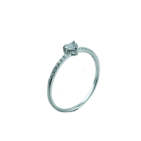 Anel em Prata 925 Solitário com Zircônia Coração