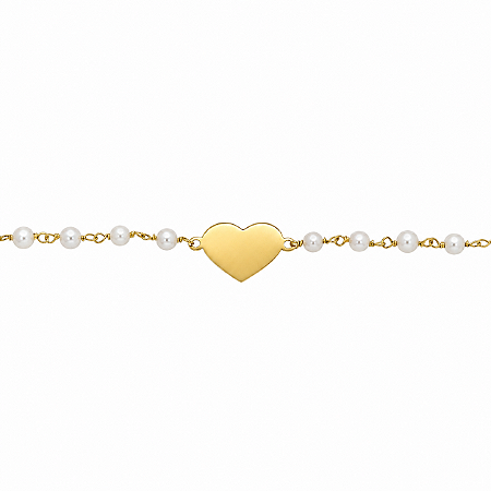 Pulseira em Ouro 18K Coração com Pérolas
