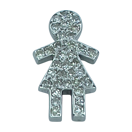 Pingente  em Ouro 18k Branco Menina com Diamantes