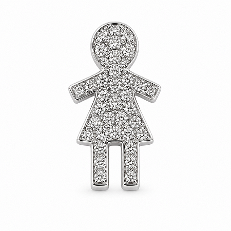 Pingente em Ouro 18k Branco Menina com Diamantes