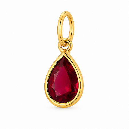 Pingente em Ouro 18K Ponto de Luz Gota Vermelho 6X4mm