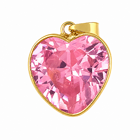 Pingente em Ouro 18K Ponto de Luz Coração Rosa 10,00mm