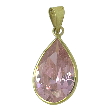 Pingente em Ouro 18K Ponto de Luz Gota Rosa 10X8mm
