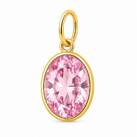 Pingente em Ouro 18K Ponto de Luz Oval Rosa 9X7mm