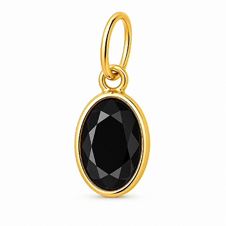 Pingente em Ouro 18K Ponto de Luz Oval Preto 6X4mm