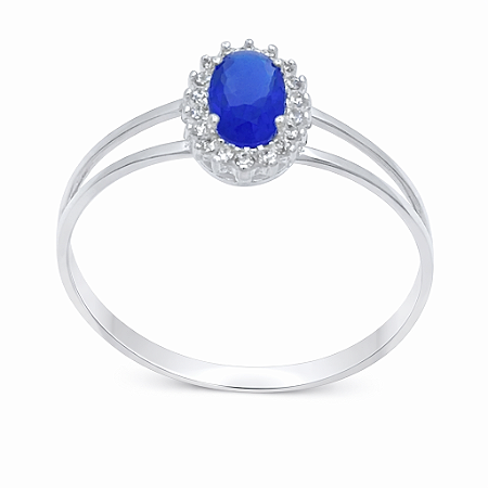 Anel em Prata 925 Chuveiro Zirconia Oval Azul 6X4mm